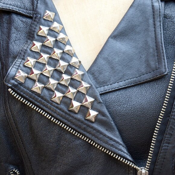 Vintage G-4000 Black Leather Studded Motorcycle Jacket Size M - Picture 7 of 16
